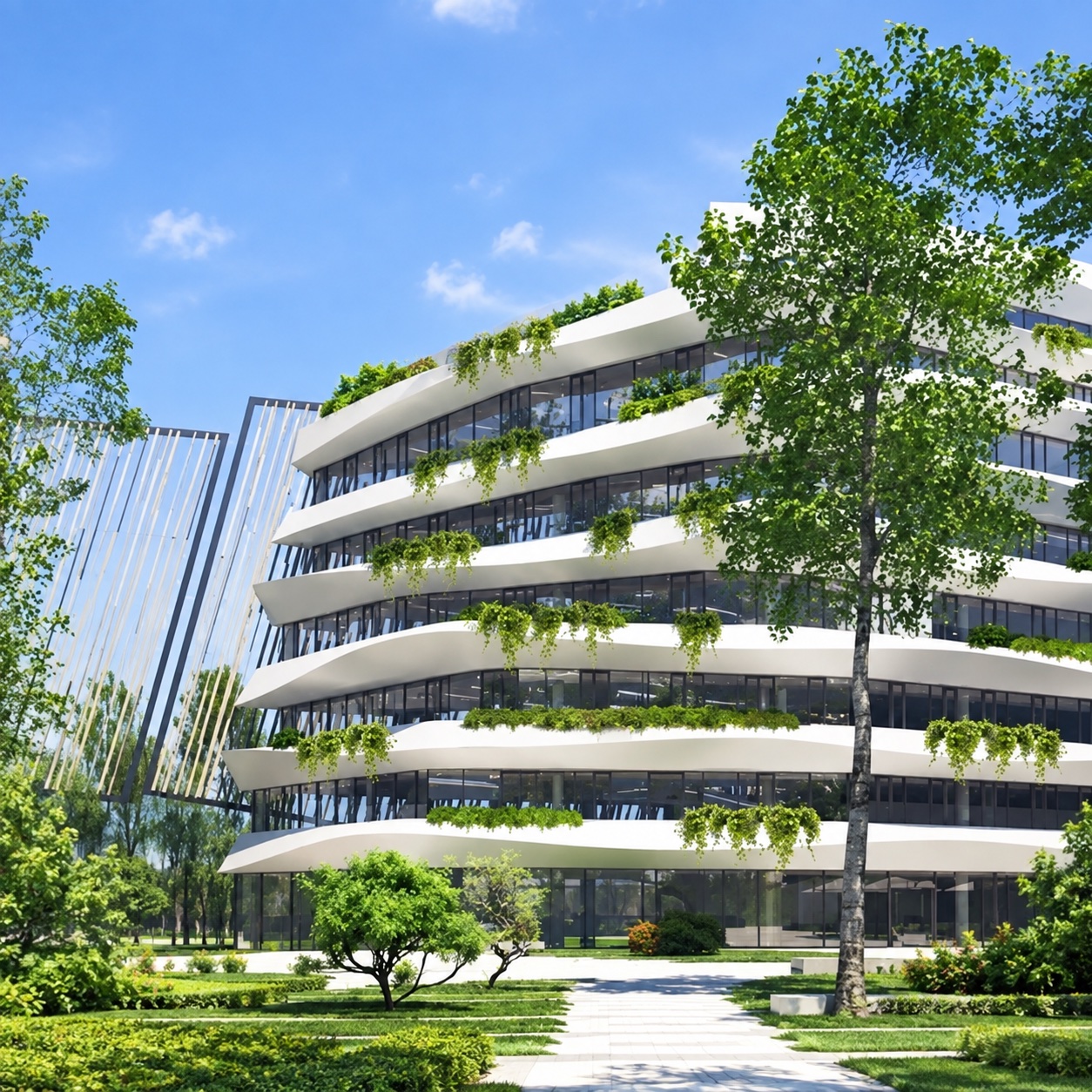 Modern building surrounded by trees